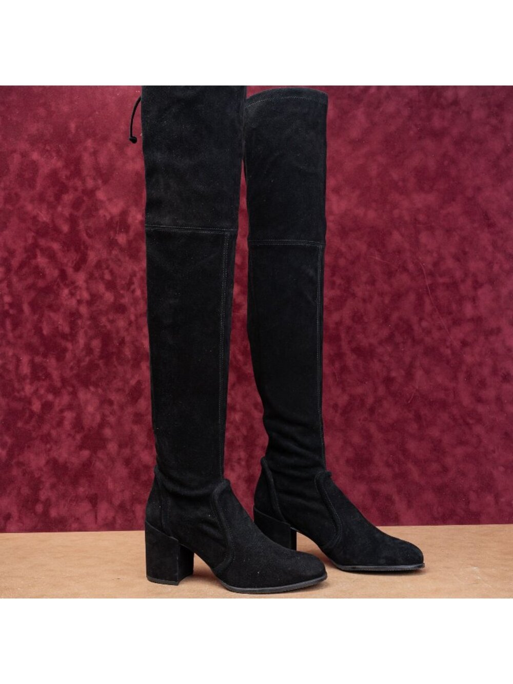 Stuart Weitzman Tieland Black Back Lace Suede Fashion OTK Boots sz 8US EUR38.5